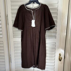 Magaschoni Brown Midi Dress with White Accents. Size S/P